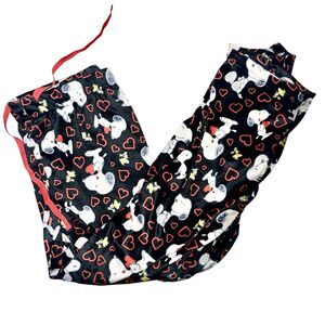 Peanuts Snoopy Pajama Pants Mens Large Black Hearts NWT